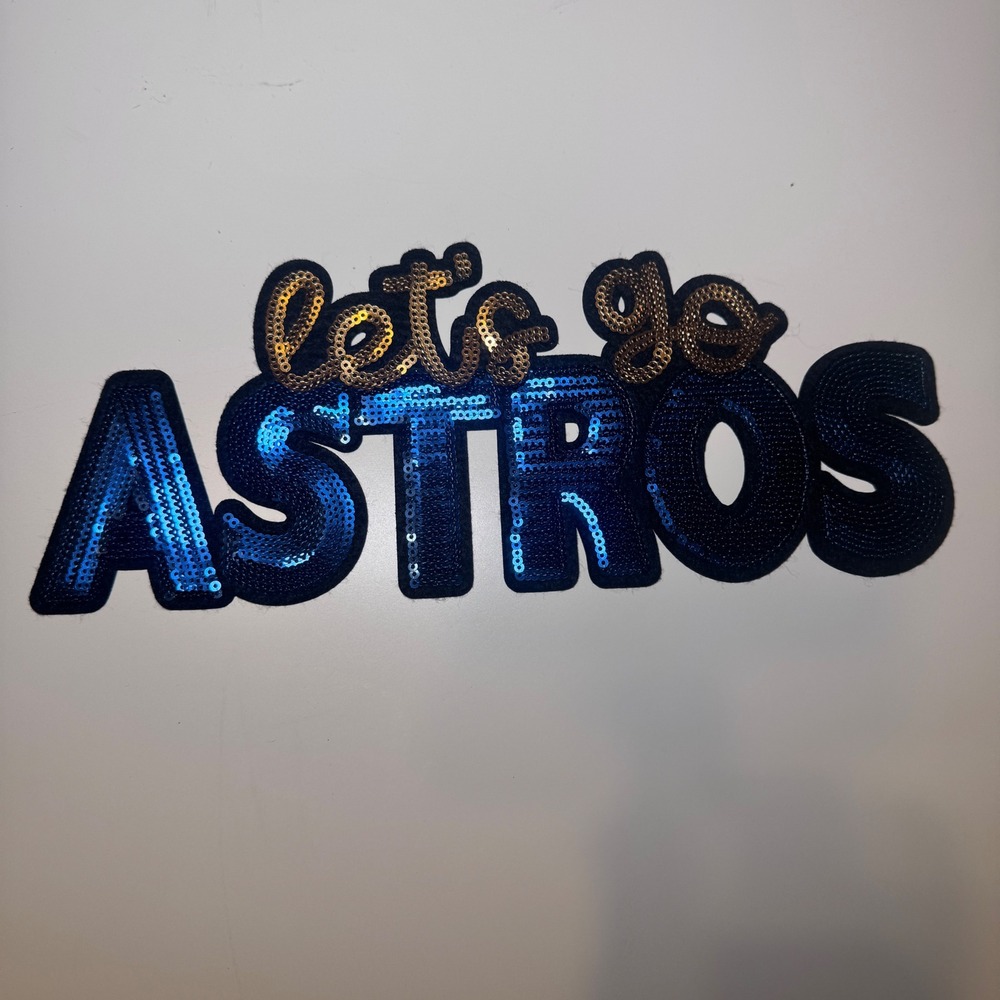 Houston Astros Sequin Iron On Patch Lets Go Astros Large Blue Gold Applique 10.5